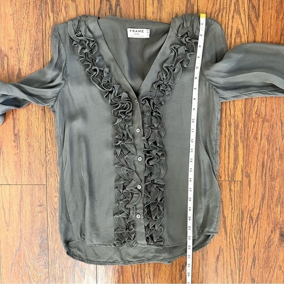 FRAME Tuxedo Smoke Grey Gray Silk Chiffon Ruffle Button Down Blouse Extra Small - Picture 14 of 16